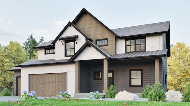 view of front of property with covered porch and a garage