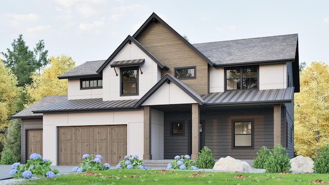 modern farmhouse with a garage