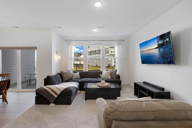 living room with light hardwood / wood-style flooring