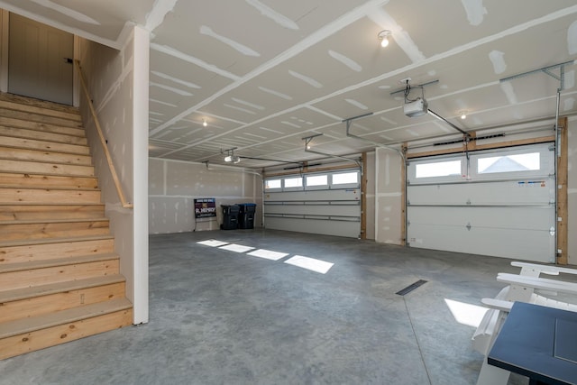 garage with a garage door opener