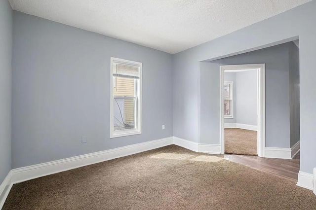 spare room featuring carpet and a textured ceiling