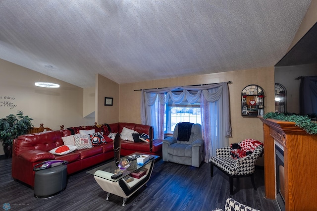 1215 18th St N, Moorhead, MN 56560 - living area with a textured ceiling, vaulted ceiling, and wood finished floors