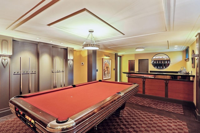 rec room featuring dark carpet and pool table