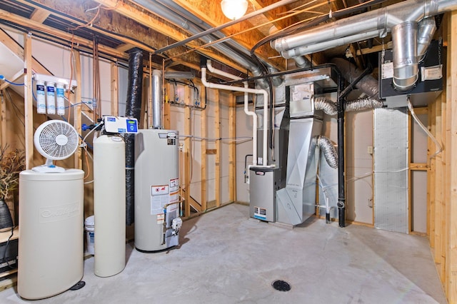 utility room with heating unit and gas water heater