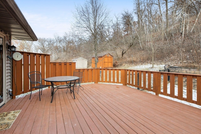 view of snow covered deck