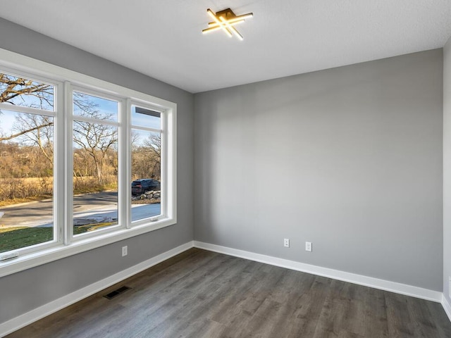 unfurnished room with dark wood-type flooring