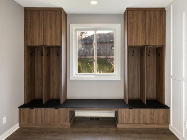 mudroom featuring dark hardwood / wood-style floors