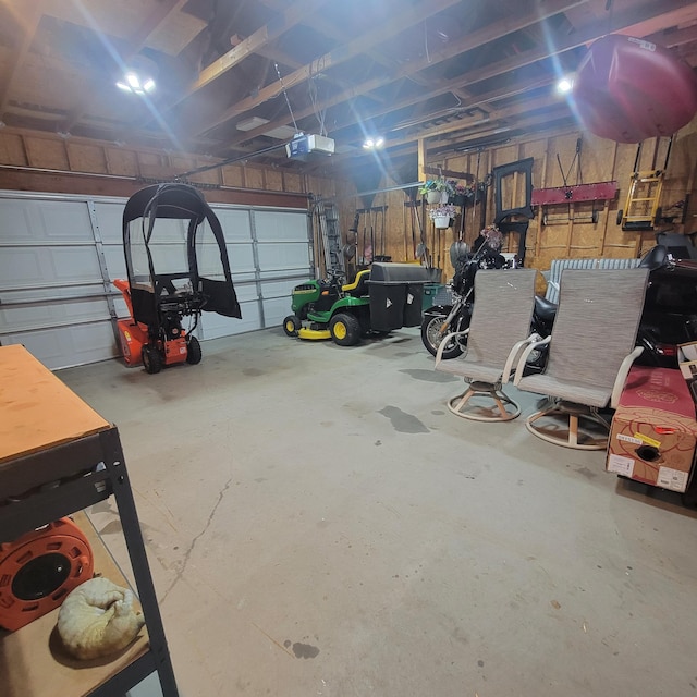 garage with a garage door opener