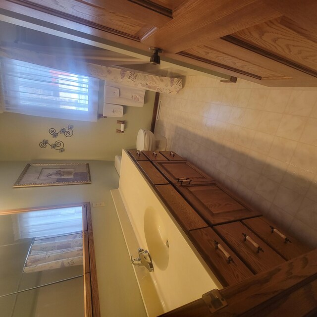 bathroom featuring backsplash and toilet