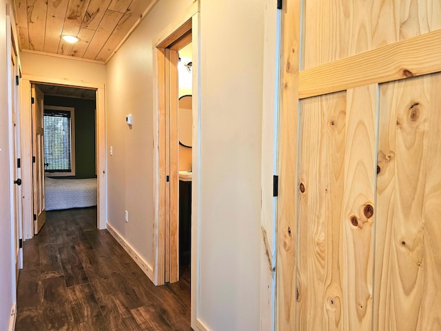 44811 County Highway 14, Perham, MN 56573 - hall featuring wooden ceiling and dark hardwood / wood-style floors