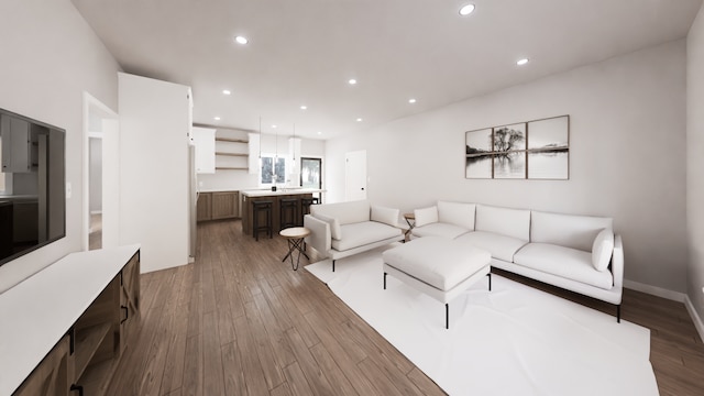 living room with dark wood-type flooring