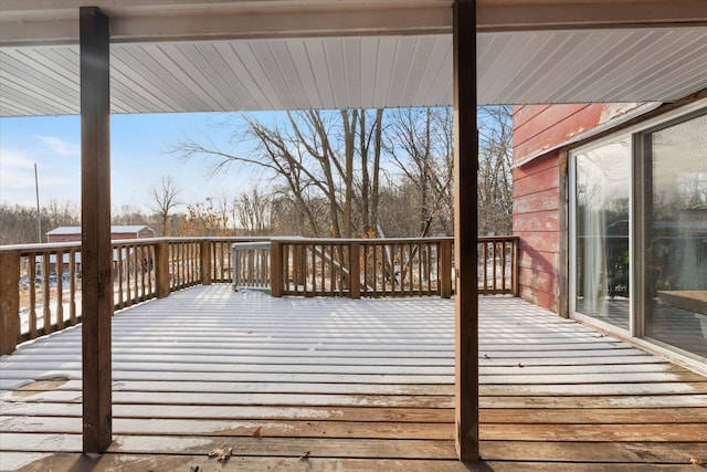 view of snow covered deck