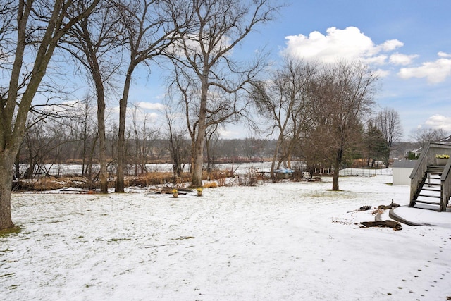 view of yard layered in snow