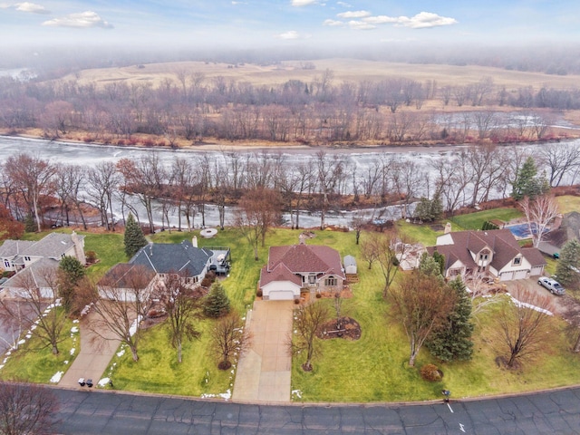 bird's eye view featuring a water view