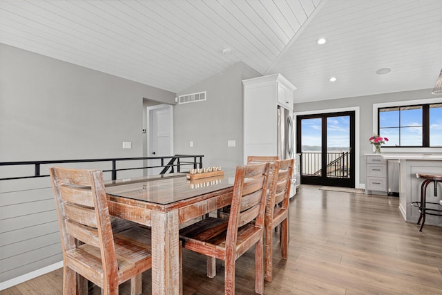 804 County Road I W, Shoreview, MN 55126 - dining area with lofted ceiling, light wood-type flooring, recessed lighting, and wood ceiling
