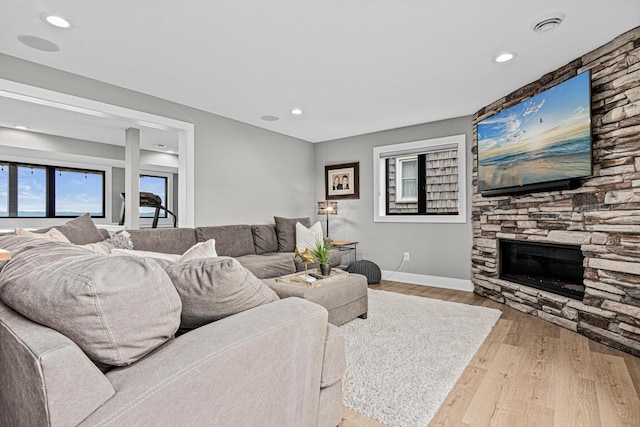 804 County Road I W, Shoreview, MN 55126 - living room with wood finished floors, recessed lighting, and a fireplace