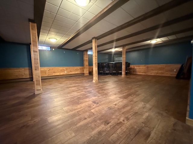 basement with wood-type flooring