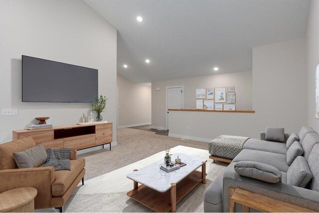 S1546 Shawnee Dr Unit B, Alma, WI 54610 - living area featuring recessed lighting, carpet floors, lofted ceiling, and baseboards