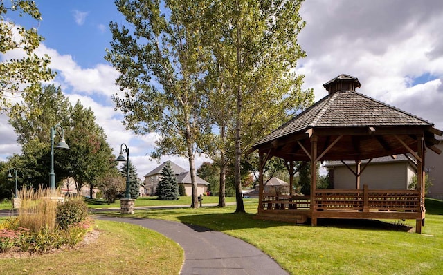 view of community with a gazebo and a yard