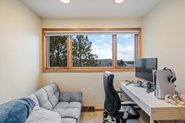 view of carpeted home office