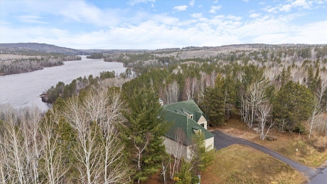 aerial view featuring a water view