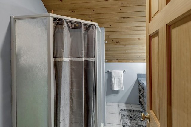 bathroom with tile patterned flooring and a shower with shower curtain