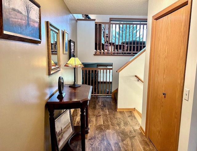 interior space with hardwood / wood-style floors and a textured ceiling