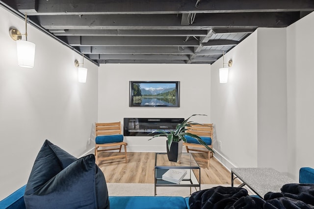 basement featuring hardwood / wood-style flooring