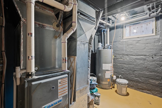 utilities featuring heating unit and gas water heater