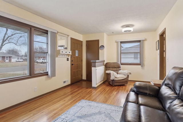 living room with light hardwood / wood-style floors