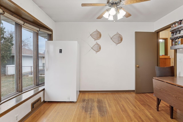 interior space featuring light wood-type flooring, a wealth of natural light, and ceiling fan