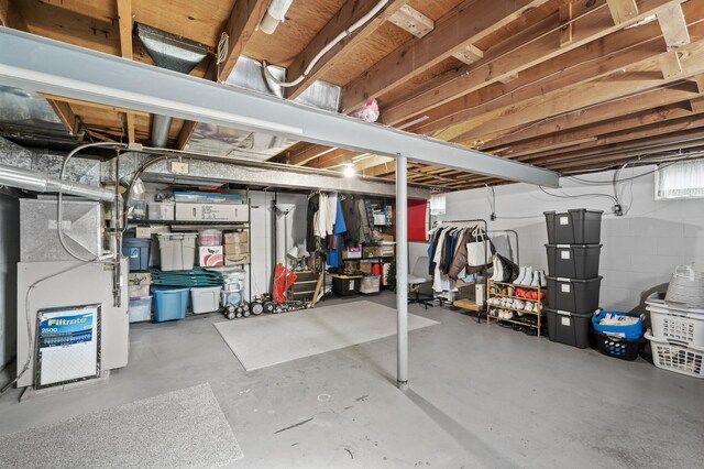 basement with heating unit