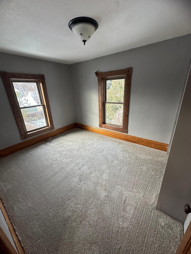 unfurnished room with carpet flooring and a textured ceiling