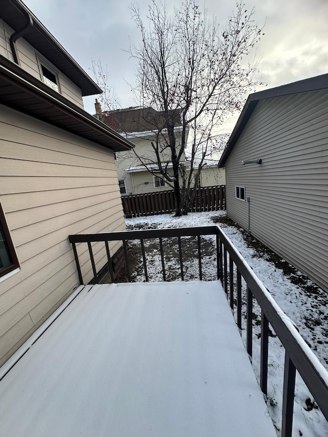 view of snow covered deck