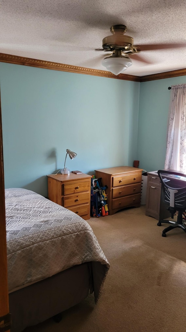 2287 32nd Ave SW, Pine River, MN 56474 - bedroom featuring light colored carpet, a textured ceiling, and a ceiling fan