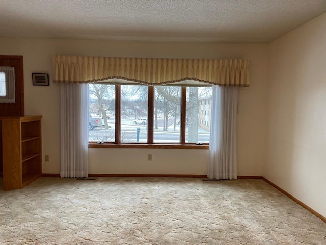 carpeted spare room with a healthy amount of sunlight and a textured ceiling