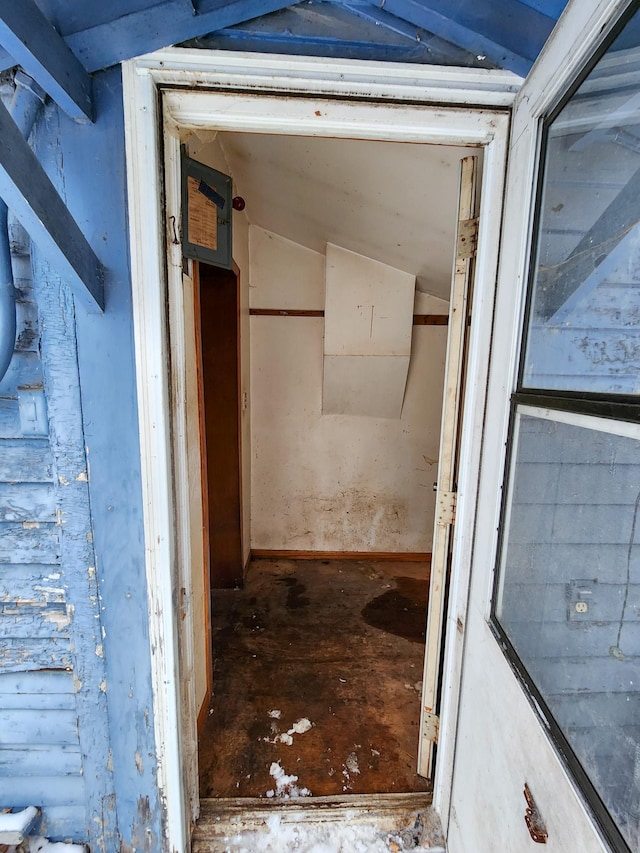 bathroom with vaulted ceiling