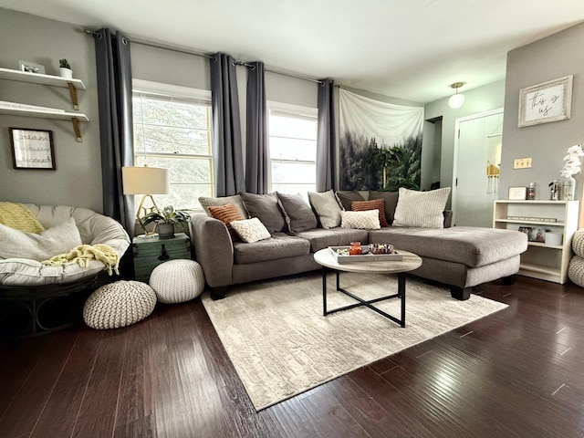 living room with dark wood-type flooring