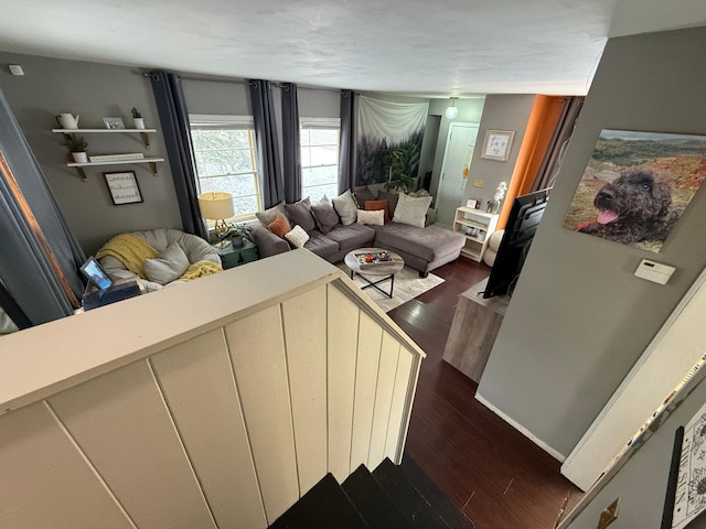 living room with dark wood-type flooring