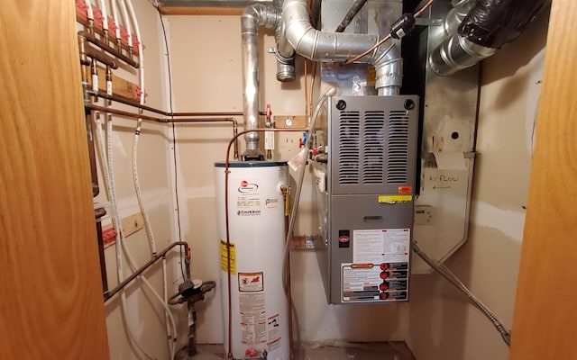 utility room featuring water heater