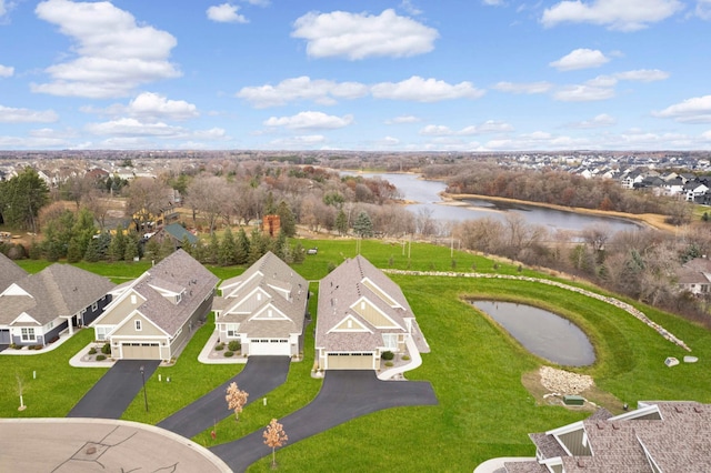 bird's eye view featuring a water view