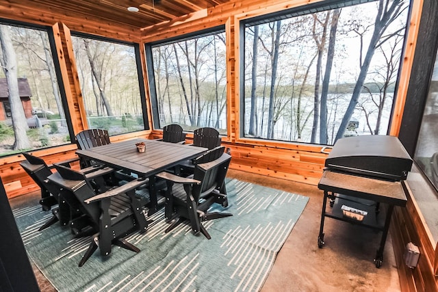 sunroom / solarium featuring wooden ceiling