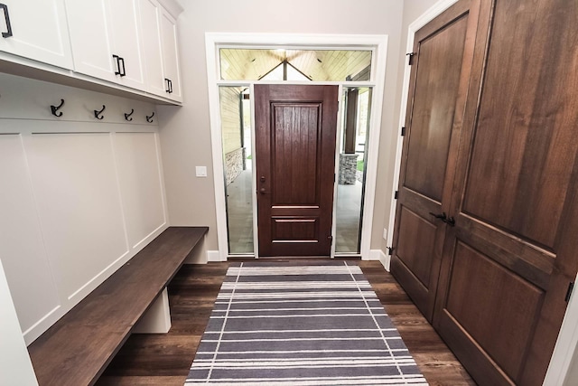 mudroom featuring dark hardwood / wood-style flooring