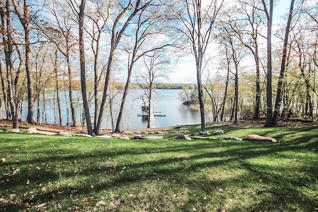 property view of water with a boat dock