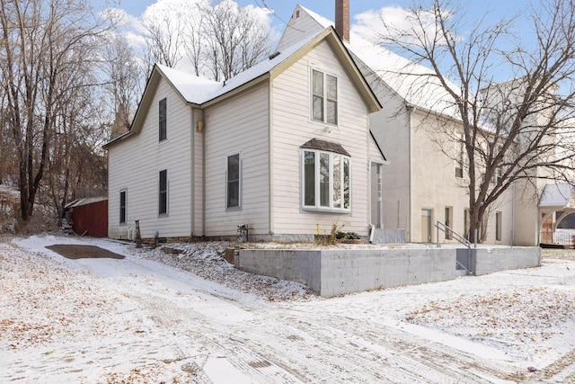 view of snow covered exterior