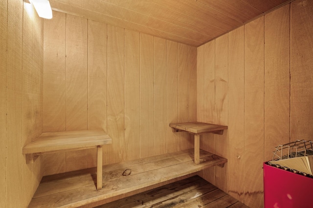 view of sauna with hardwood / wood-style floors