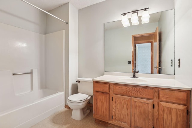 full bathroom featuring shower / bathing tub combination, vanity, and toilet