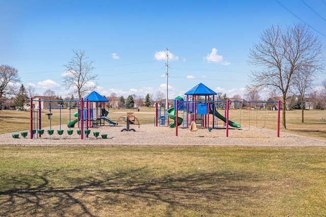 view of jungle gym featuring a yard