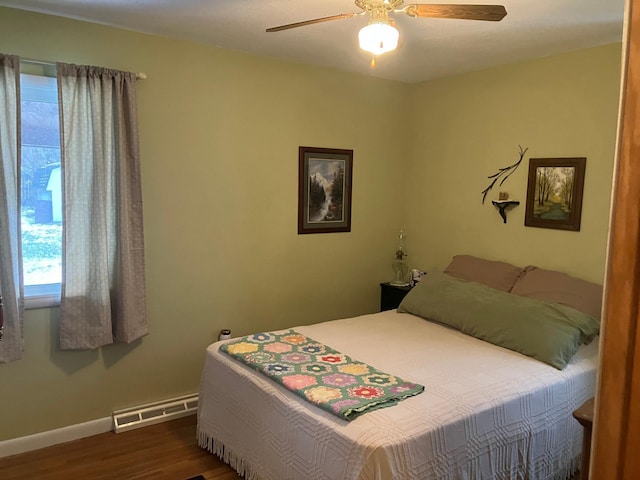 bedroom featuring ceiling fan and wood-type flooring