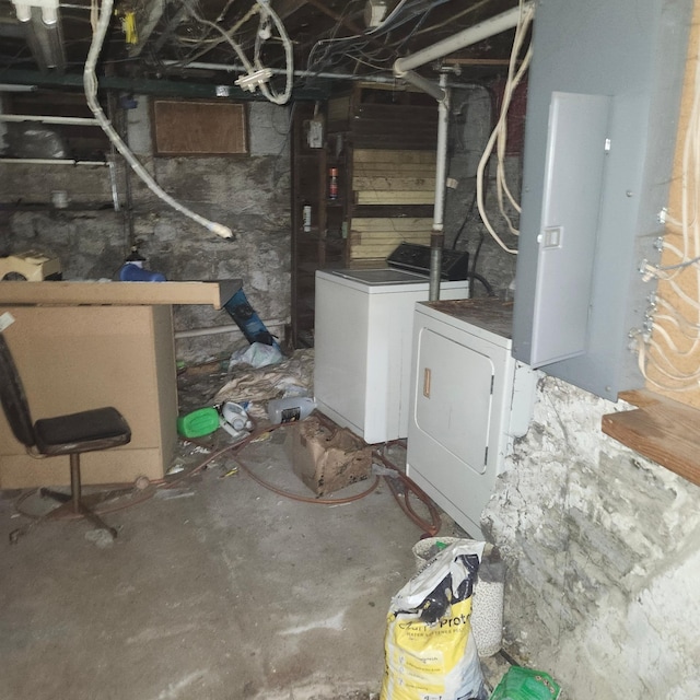 basement with separate washer and dryer